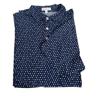 Peter Millar Pima Cotton Polo Navy Geometric Micro Print Golf Shirt Large